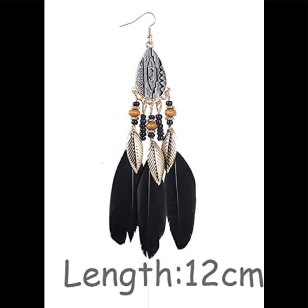 🔥 Bohemian Feather Drop Earrings🔥 New - Picture 3 of 8